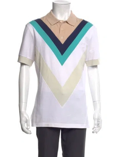 Pre-owned Fred Perry Striped Collar Polo Shirt In White