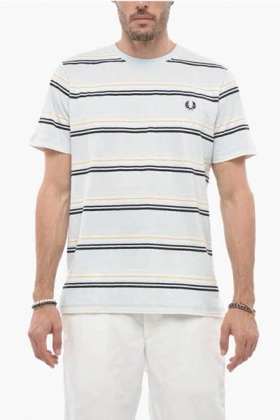 Fred Perry Striped Crew-neck T-shirt With Embroidered Logo In Multi