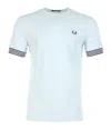 Fred Perry Striped Cuff Pique T Shirt Light Ice In Blue