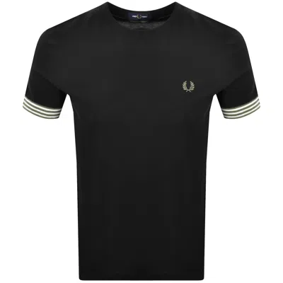 Fred Perry Striped Cuff T Shirt Black