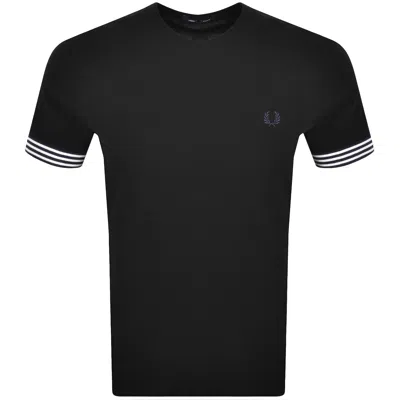 Fred Perry Striped Cuff T Shirt Black
