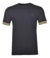 Fred Perry Striped Cuff T Shirt Black In Navy