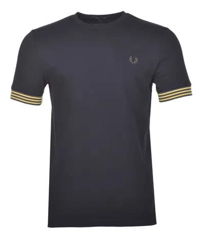 Fred Perry Striped Cuff T Shirt Black In Navy