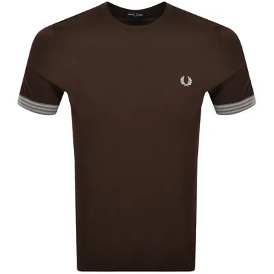Fred Perry Striped Cuff T Shirt Brown