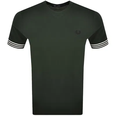 Fred Perry Mens Striped Cuff T-shirt In Green