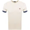 Fred Perry Striped Cuff T Shirt Ecru In White
