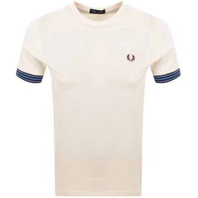 Fred Perry Striped Cuff T Shirt Ecru In White