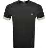 Fred Perry Striped Cuff T Shirt Green