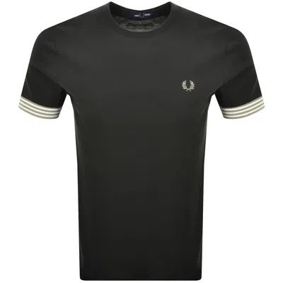 Fred Perry Striped Cuff T Shirt Green