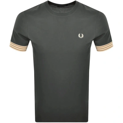Fred Perry Striped Cuff T Shirt Green