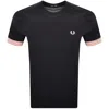 Fred Perry Striped Cuff T Shirt Navy