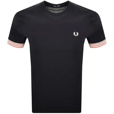 Fred Perry Striped Cuff T Shirt Navy