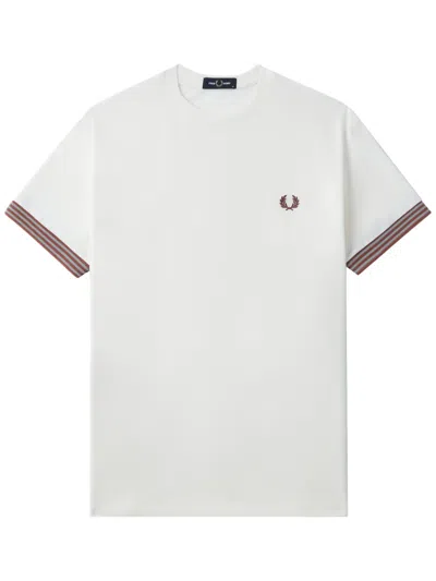 Fred Perry Striped-cuff T-shirt In Neutrals