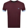 Fred Perry Striped Cuff T Shirt Oxblood In Burgundy