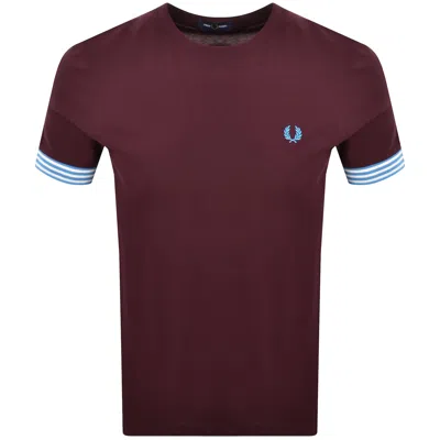 Fred Perry Striped Cuff T Shirt Oxblood In Burgundy