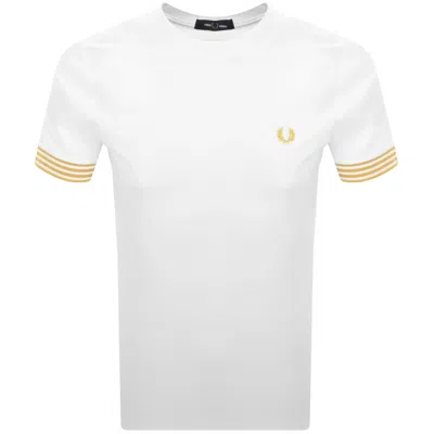 Fred Perry Striped Cuff T Shirt White
