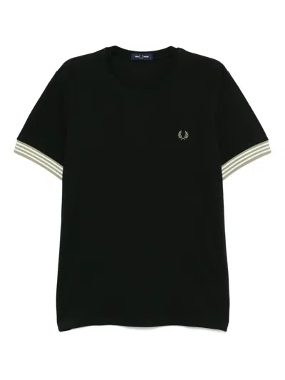 Fred Perry Striped-cuffs T-shirt In Black