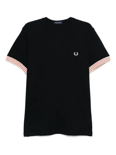 Fred Perry Striped-cuffs T-shirt In Black