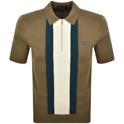 Fred Perry Striped Knit Polo Brown