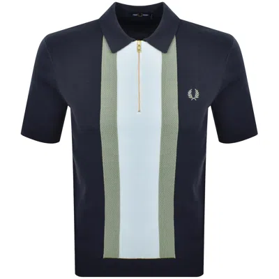 Fred Perry Striped Knit Polo Navy In Blue