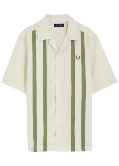 FRED PERRY FRED PERRY STRIPED LOGO-EMBROIDERED WOVEN SHIRT