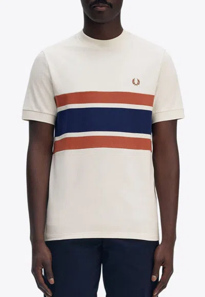 Fred Perry Striped Logo T-shirt In White
