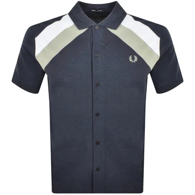 Fred Perry Striped Panel Polo T Shirt Navy In Blue
