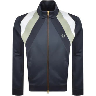 Fred Perry Striped Panel Track Top Navy In Blue