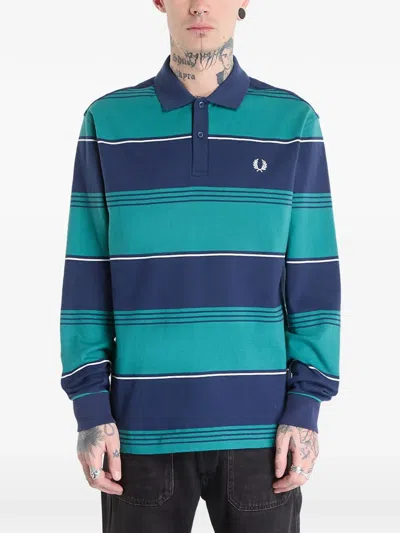 Fred Perry Striped Polo Shirt In Blue