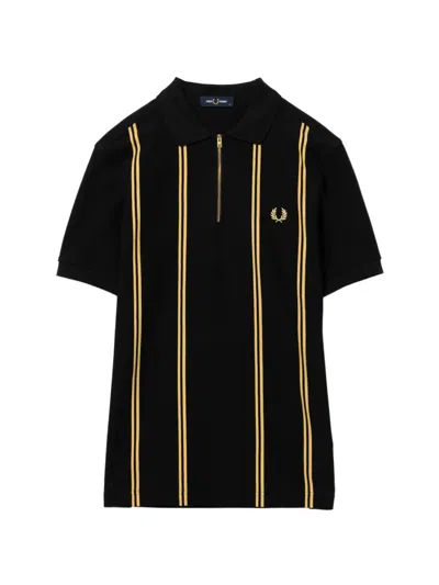 Fred Perry Striped Polo Shirt In Black