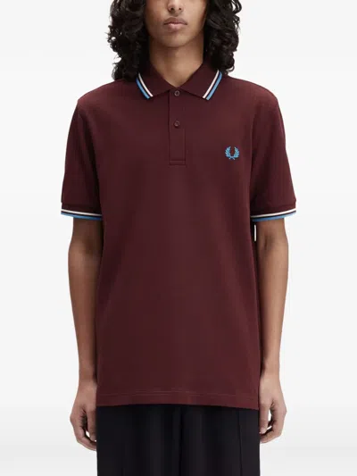 Fred Perry Striped Polo Shirt In Burgundy