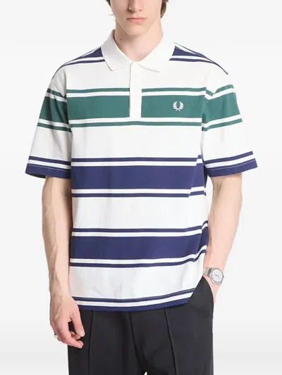 Fred Perry Striped Polo Shirt In White