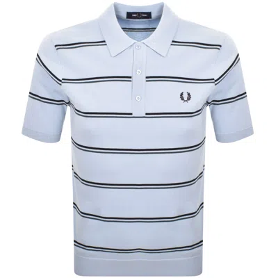 Fred Perry Striped Knit Polo Shirt In Blue