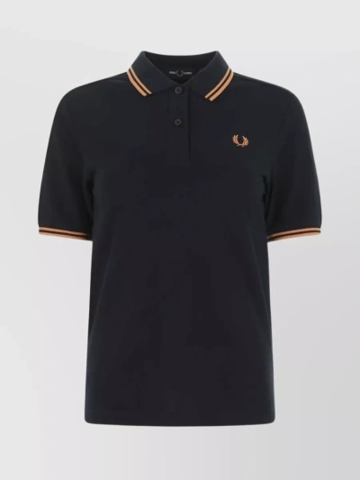 Fred Perry Striped Ribbed Polo With Short Sleeves In Black