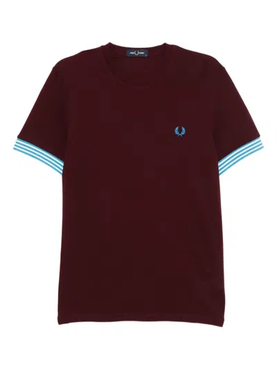 Fred Perry Striped-trim Cotton T-shirt In Red
