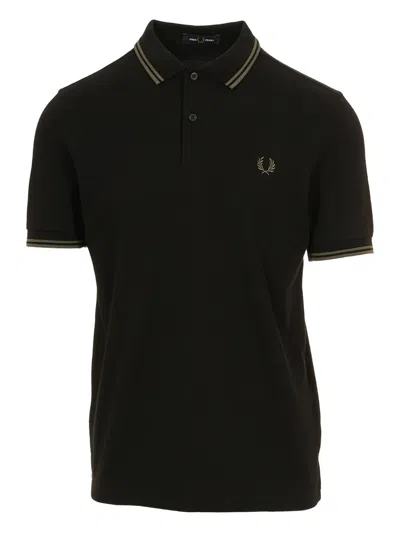 Fred Perry Striped-trim Polo Shirt In Black