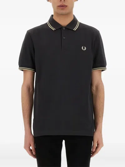Fred Perry Striped-trim Polo Shirt In Black