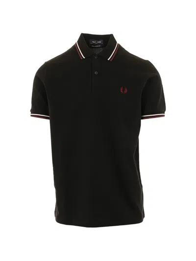 Fred Perry Striped-trim Polo Shirt In Black