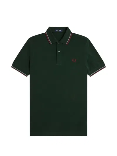 Fred Perry Striped-trim Polo Shirt In Green