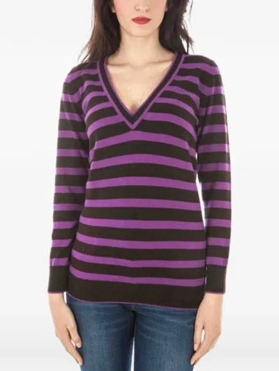 Fred Perry Striped V-neck Sweater In Brown