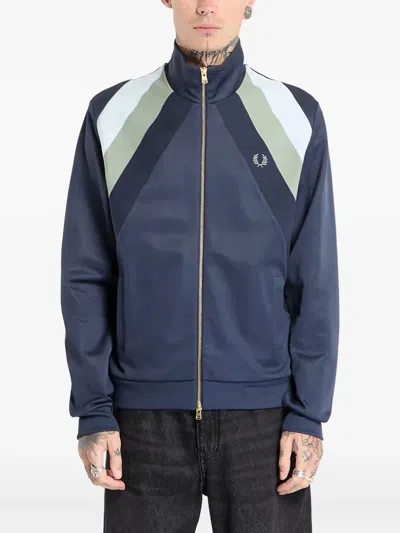 Fred Perry Striped Zipped Sweatshirt In Blue