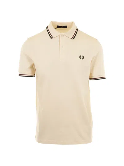 Fred Perry Striped-collar Polo In Neutral