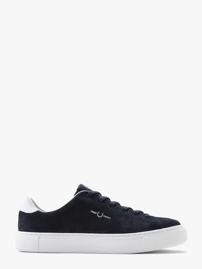 Fred Perry Suede Sneakers With Logo Print In Blue