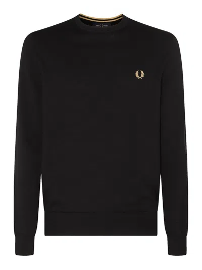 FRED PERRY BLACK COTTON-WOOL BLEND JUMPER