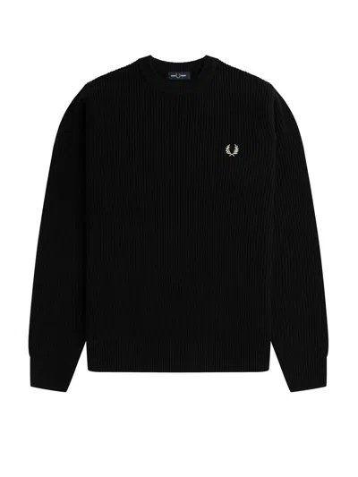 Fred Perry Midnight Blue Cotton Blend Sweatshirt In Black