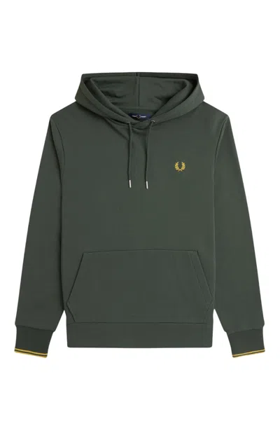 Fred Perry Mens Tipped Hooded Sweatshirt In Court Green X89