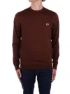 Fred Perry Classic Crew Neck Jumper Oxblood In Whisky Marrone
