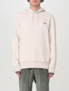 Fred Perry French Terry Cotton Hoodie With Iconic Laurel Wreath Embroidery In Beige