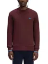 Fred Perry Bordeaux Crewneck Sweatshirt With Contrasting Double-tipped Cuffs In Brown