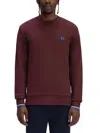 Fred Perry Bordeaux Crewneck Sweatshirt With Contrasting Double-tipped Cuffs In Burgundy